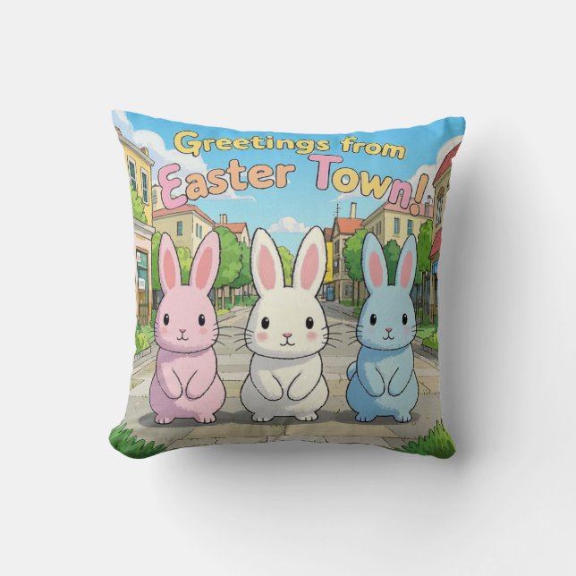 Greetings from Easter Town Celebration  Throw Pillow (Front)