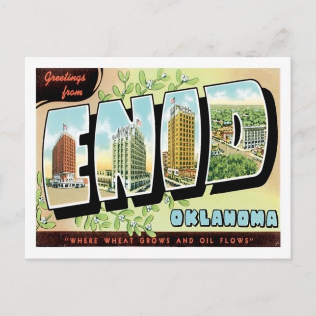 Greetings From Enid Oklahoma US City Postcard (Front)