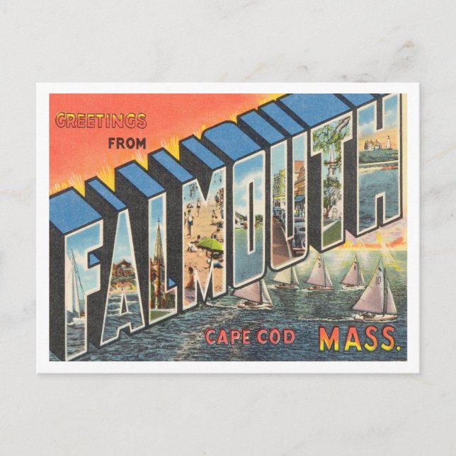 Greetings from Falmouth Cape Cod, Massachusetts Postcard (Front)