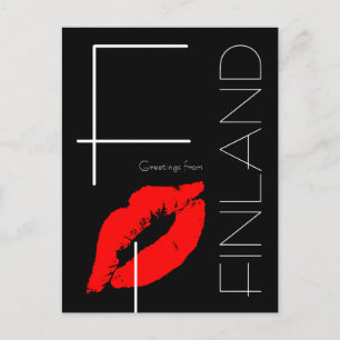 Greetings from Finland Red Lipstick Kiss Black Postcard