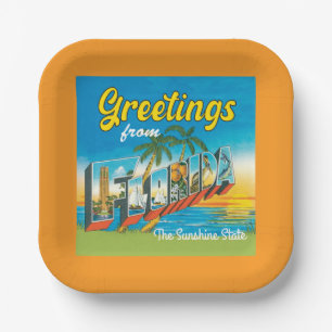 Greetings from Florida colorful vintage Paper Plate