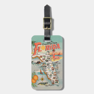 Greetings from Florida vintage map with pics Luggage Tag
