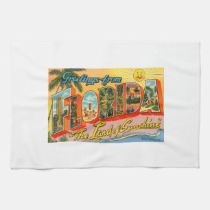 Greetings From Florida Vintage Postcard Kitchen Towel