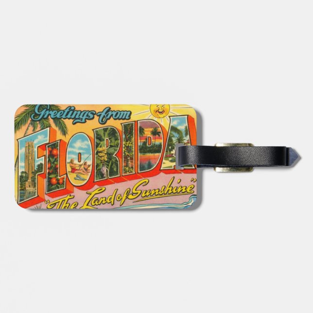Greetings From Florida Vintage Postcard Luggage Tag (Back Horizontal)