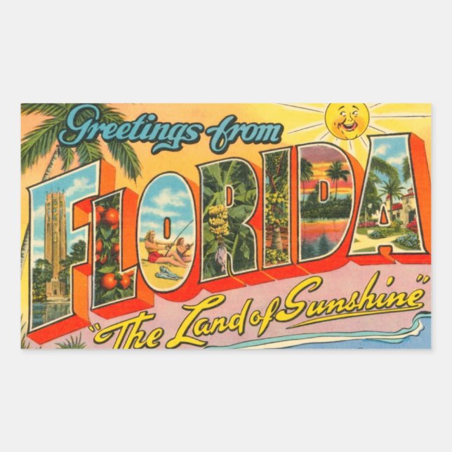 Greetings From Florida Vintage Postcard Sticker (Front)