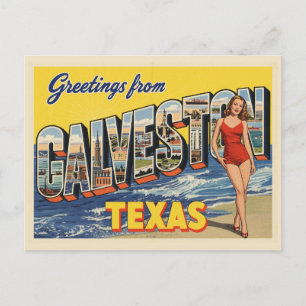 Greetings from Galveston Texas Vintage Postcard