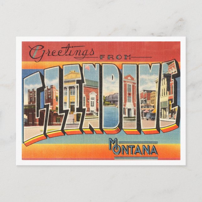 Greetings from Glendive, Montana Vintage Travel Postcard (Front)