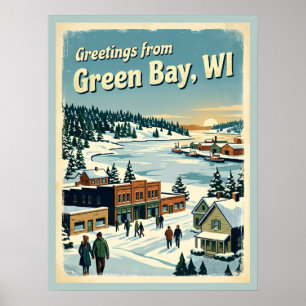 Greetings From Green Bay WI Retro Vintage Poster
