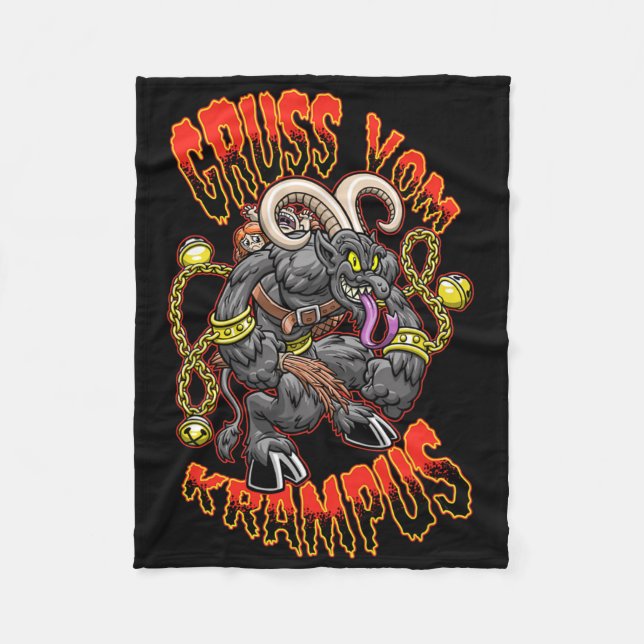 Greetings From Gruss Vom Krampus Christmas Festive Fleece Blanket (Front)