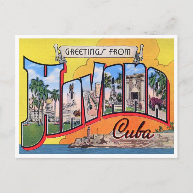 Greetings from Havana vintage travel postcard (Front)