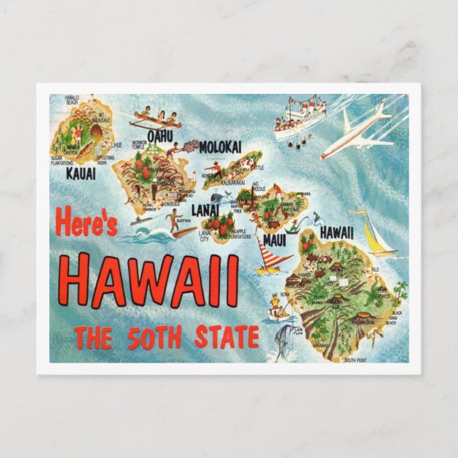 Greetings from Hawaii, the 50th State Travel Postcard (Front)