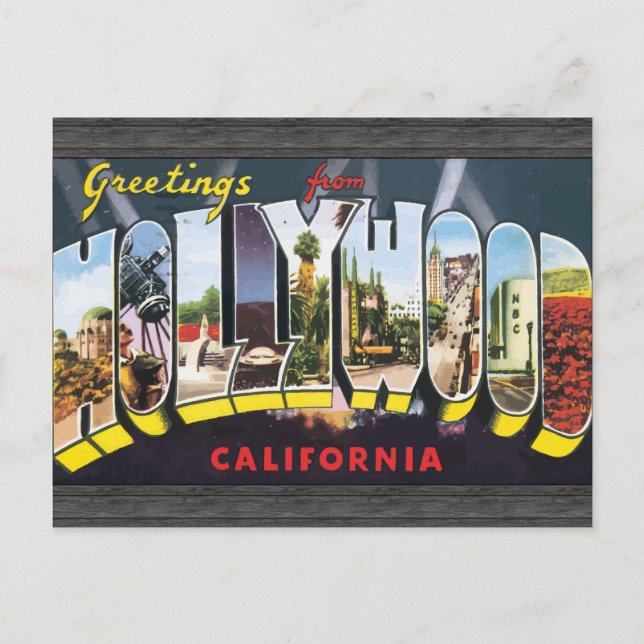 Greetings From Hollywood California, Vintage Postcard (Front)
