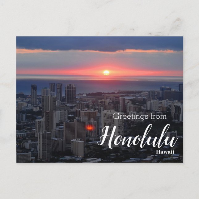 Greetings from Honolulu Hawaii Sunset Postcard (Front)