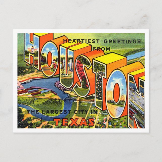Greetings from Houston, Texas Vintage Travel Postcard (Front)