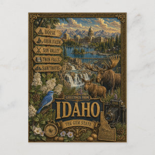 Greetings From Idaho   Vintage Retro Art Postcard