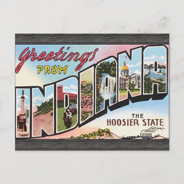 Greetings From Indiana The Hoosier State, Vintage Postcard (Front)