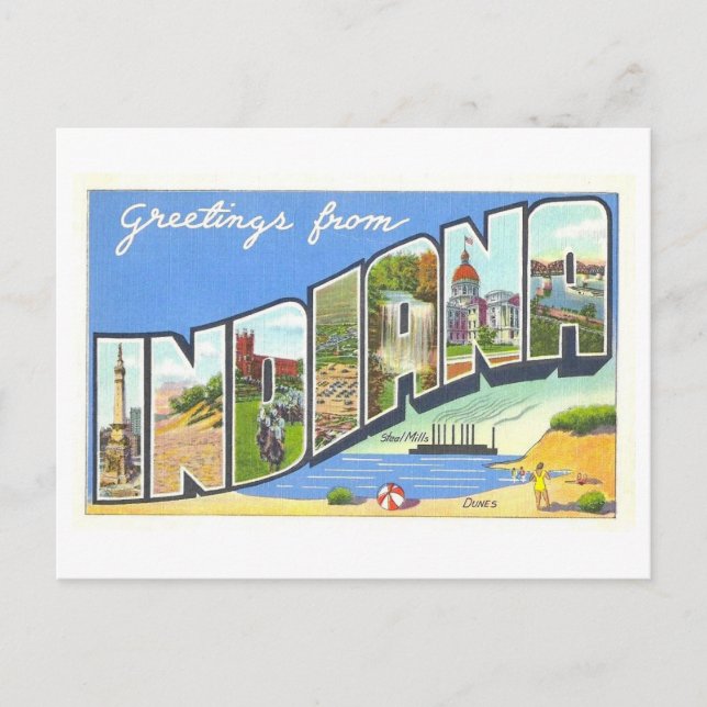 Greetings from Indiana Vintage Postcard (Front)