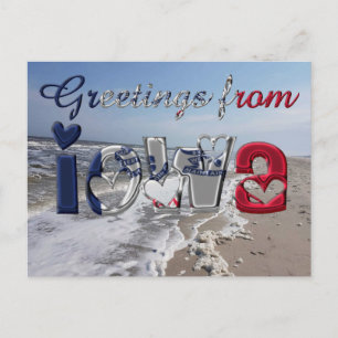Greetings from Iowa State Flag Hearts USA Postcard