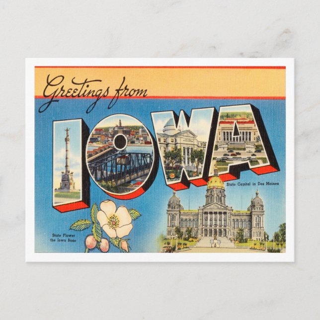 Greetings from Iowa Vintage Travel Postcard (Front)