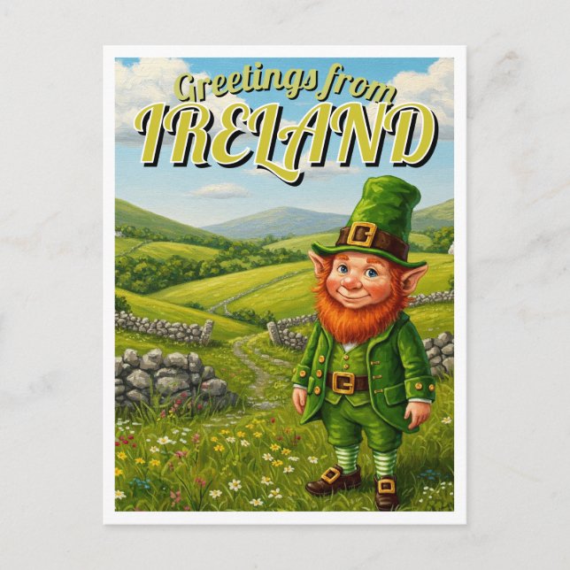 Greetings from Ireland Leprechaun Postcard (Front)