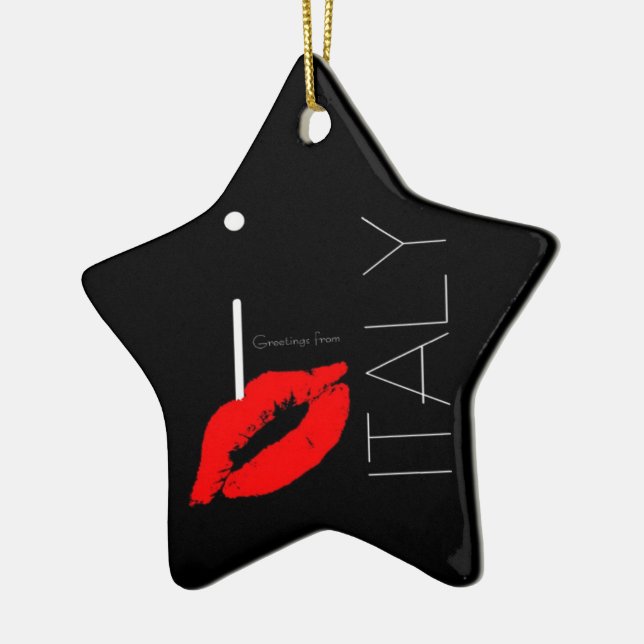 Greetings from Italy Red Lipstick Love Kiss Ceramic Ornament (Left)