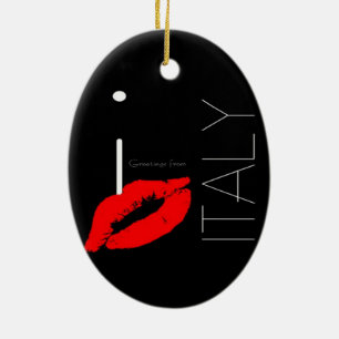 Greetings from Italy Red Lipstick Love Kiss Ceramic Ornament