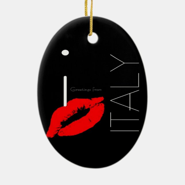 Greetings from Italy Red Lipstick Love Kiss Ceramic Ornament (Back)