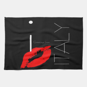 Greetings from Italy Red Lipstick Love Kiss Kitchen Towel