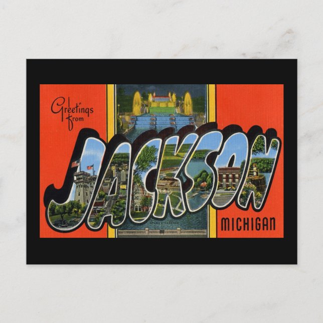 Greetings from Jackson Michigan Postcard (Front)