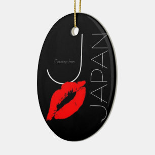 Greetings from Japan Red Lipstick Kiss Black Ceramic Ornament