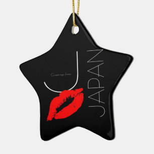 Greetings from Japan Red Lipstick Kiss Black Ceramic Ornament
