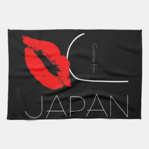 Greetings from Japan Red Lipstick Kiss Black Kitchen Towel