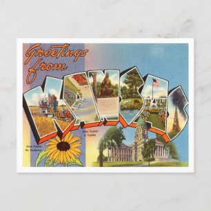Greetings from Kansas Vintage Travel Postcard