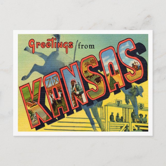 Greetings from Kansas Vintage Travel Postcard (Front)