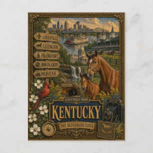 Greetings From Kentucky Vintage Retro Art Postcard