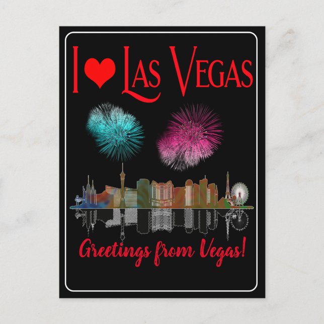 Greetings From Las Vegas at Night Skyline Firework Holiday Postcard (Front)