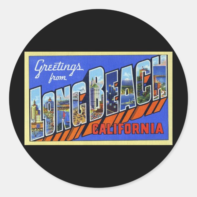 Greetings from Long Beach California Classic Round Sticker (Front)