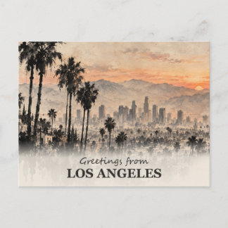 Greetings from Los Angeles Ink Wash Postcard