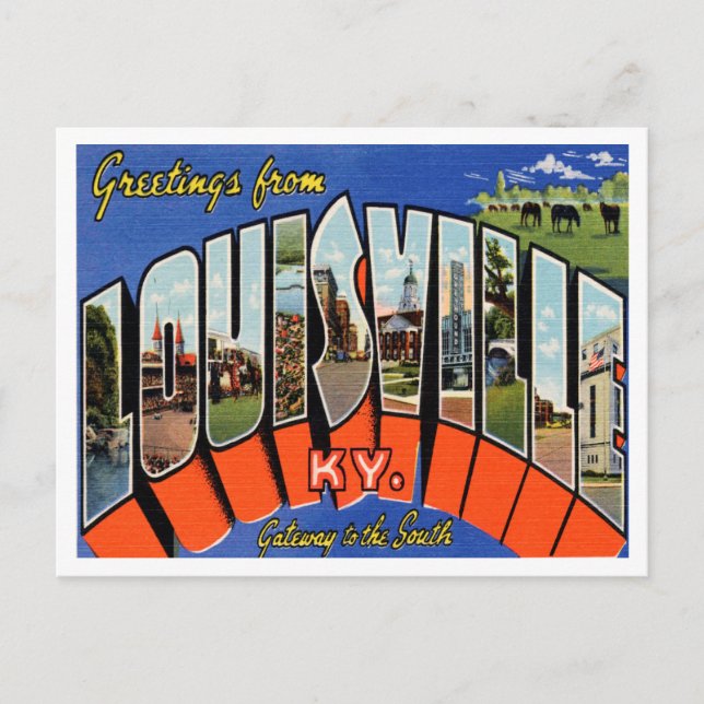 Greetings from Louisville, Kentucky Vintage Travel Postcard (Front)