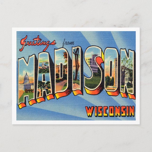 Greetings from Madison, Wisconsin Vintage Travel Postcard (Front)