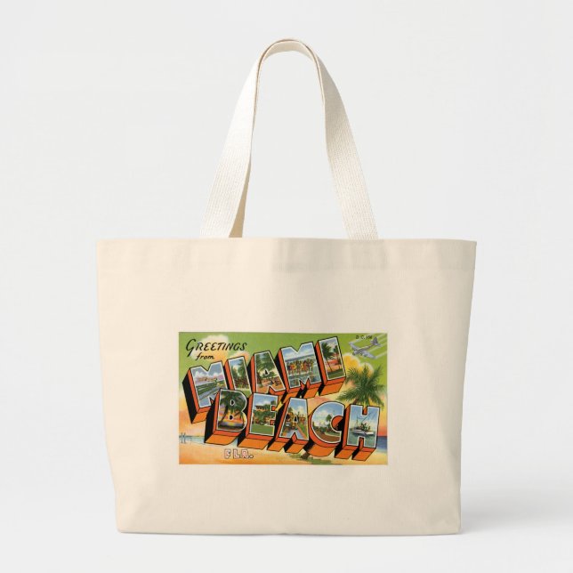 Greetings from Miami Beach, Florida! Large Tote Bag (Front)