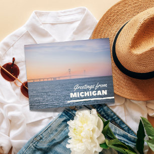 Greetings From Michigan Straits of Mackinaw Postcard