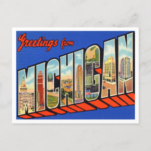 Greetings from Michigan Vintage Travel Postcard