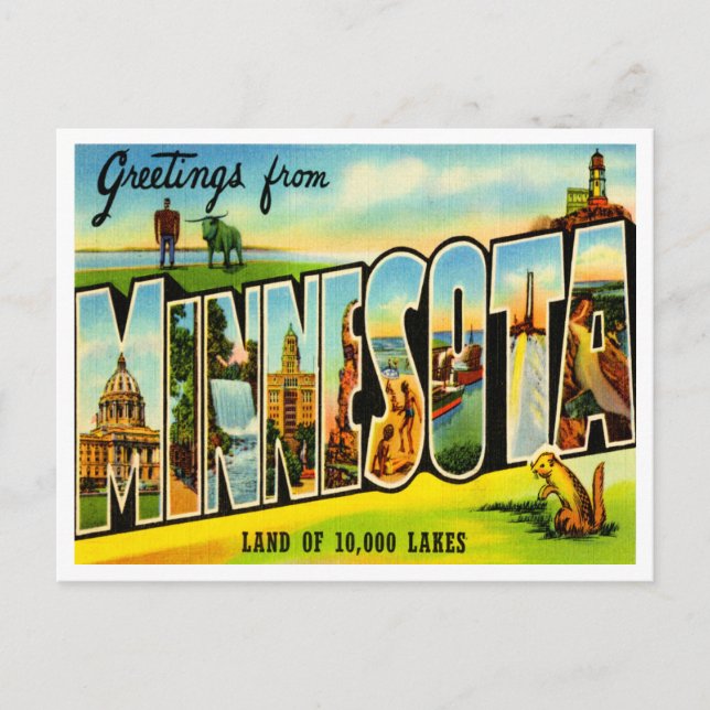 Greetings from Minnesota Vintage Travel Postcard (Front)