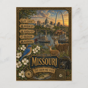 Greetings From Missouri   Vintage Retro Art Postcard