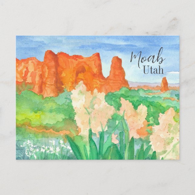 Greetings from Moab Utah Red Rock Desert Flowers  Postcard (Front)