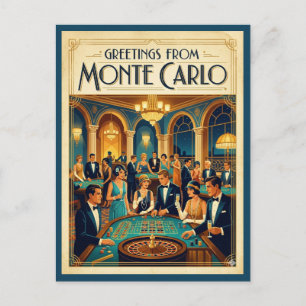Greetings From Monte Carlo Casino Vintage Postcard