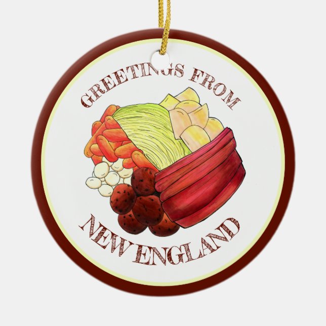 Greetings from New England Classic Boiled Dinner Ceramic Ornament (Front)