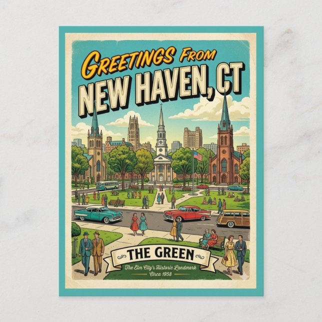 Greetings From New Haven CT Vintage Style  Postcard (Front)