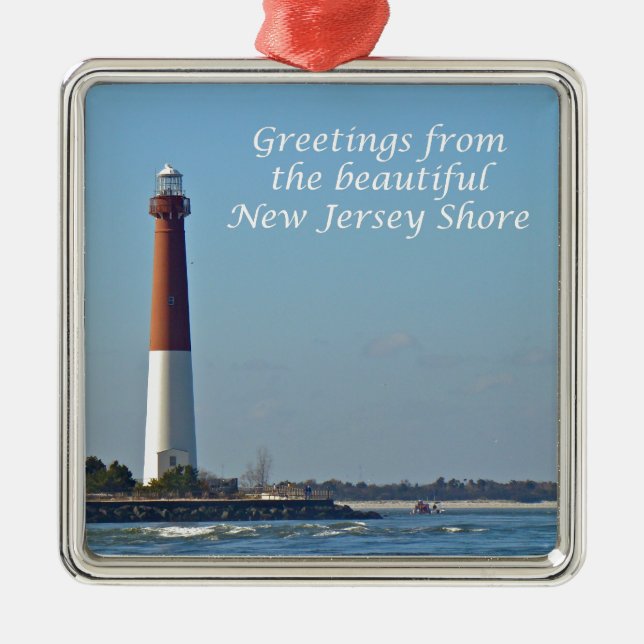 Greetings From New Jersey - Barnegat Light Metal Ornament (Front)